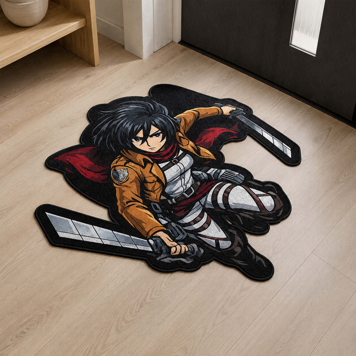 Mikasa Ackerman Attack on Titan Cut-out Flat Rug | Iconic Anime Warrior Flat Rug | Premium Manga Room Decor