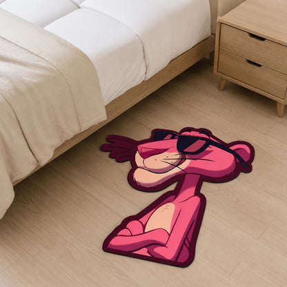 Pink Panther Cartoon Cut-out Flat Rug | Cool Pink Panther Sunglasses Flat Rug | Retro Cartoon & Gaming Room Floor Decor