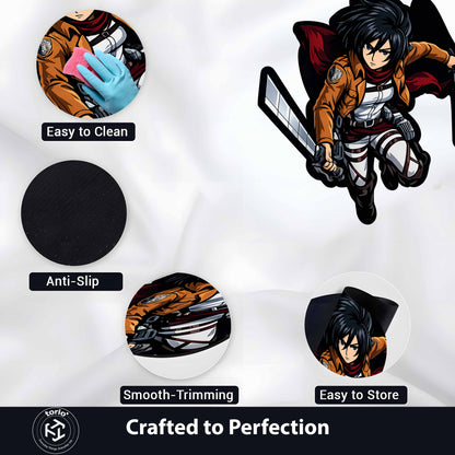 Mikasa Ackerman Attack on Titan Cut-out Flat Rug | Iconic Anime Warrior Flat Rug | Premium Manga Room Decor