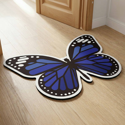 Blue Butterfly Art Floor Mat (3 mm Thick) | Aesthetic Butterfly Shaped Flat Rug for Living Room, Bedroom, Entryway & Modern Home Decor