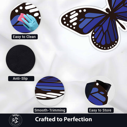 Blue Butterfly Art Floor Mat (3 mm Thick) | Aesthetic Butterfly Shaped Flat Rug for Living Room, Bedroom, Entryway & Modern Home Decor