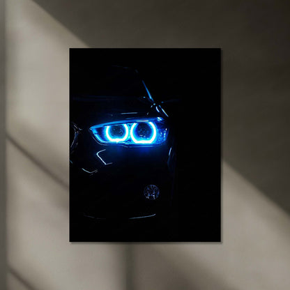 BMW LED Neon Metal Frame Blue Halo Headlight Automotive Wall Art | Luxury Car Enthusiast LED Decor
