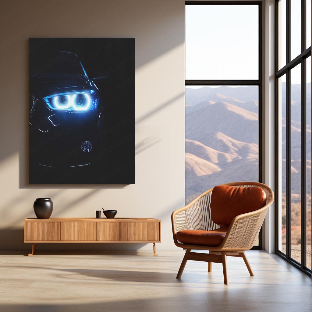 BMW LED Neon Metal Frame Blue Halo Headlight Automotive Wall Art | Luxury Car Enthusiast LED Decor