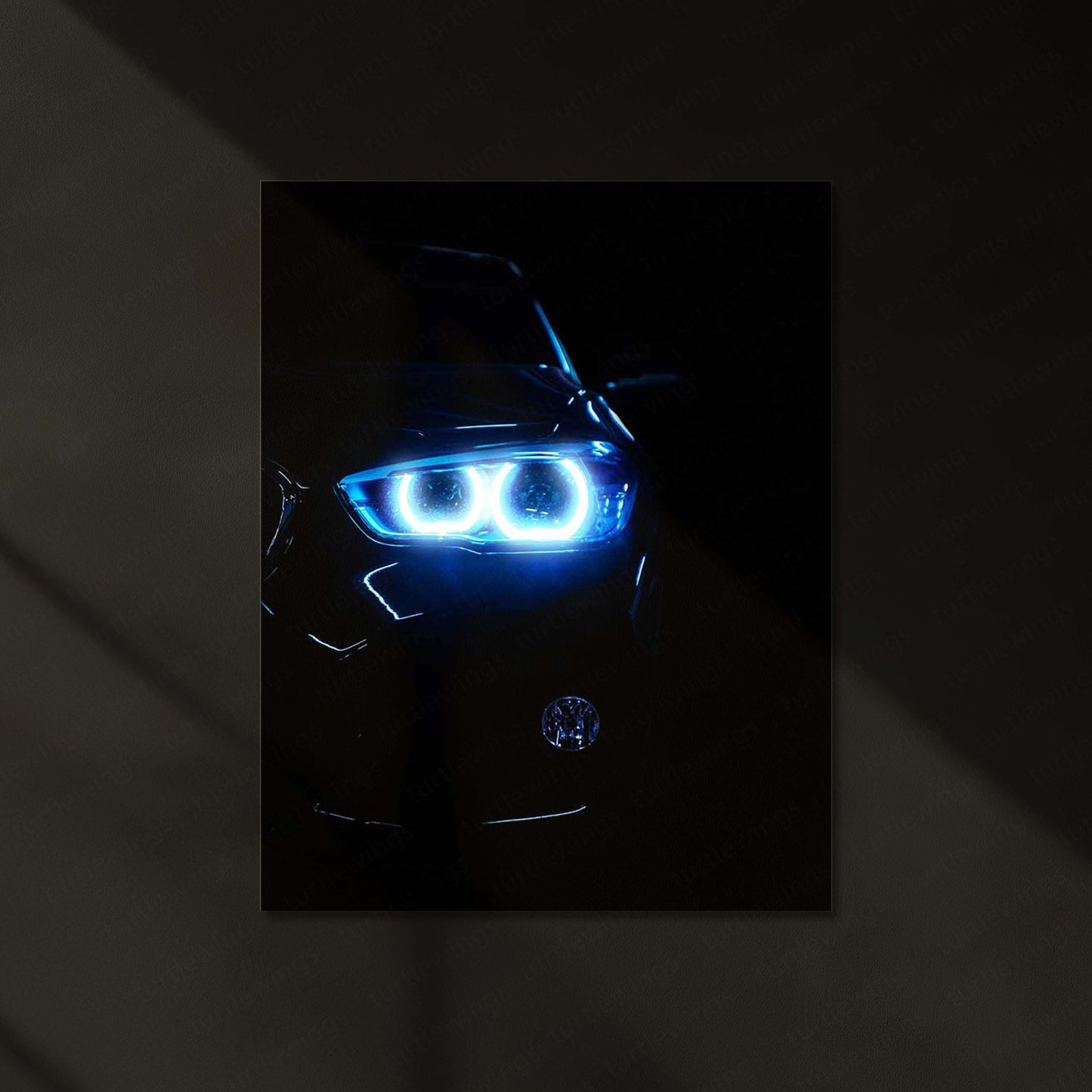 BMW LED Neon Metal Frame Blue Halo Headlight Automotive Wall Art | Luxury Car Enthusiast LED Decor