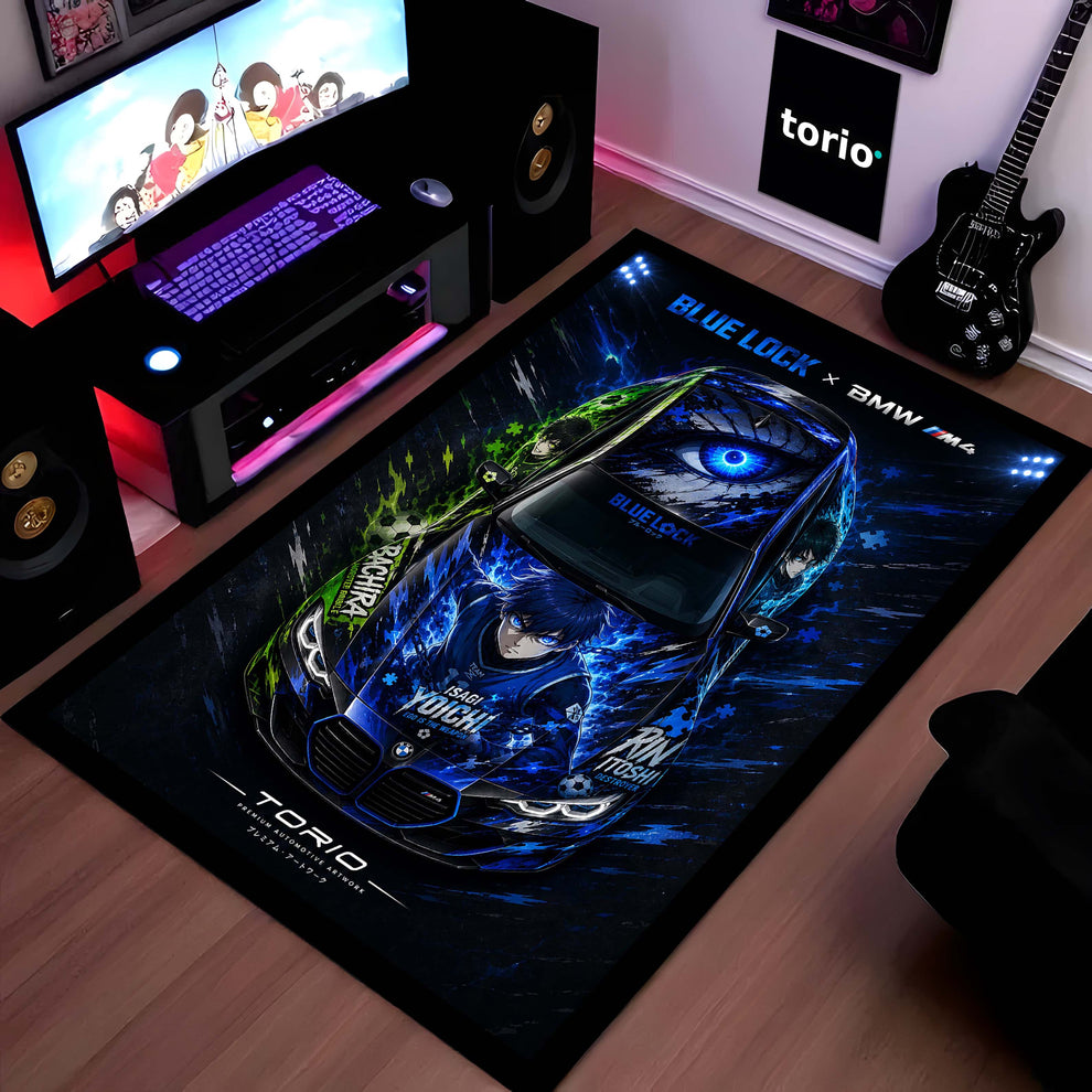 Tufting Rug Bmw Blue Lock BMW M4 Anime Area Flat Rug | Isagi Yoichi Sports Car Floor M ...
