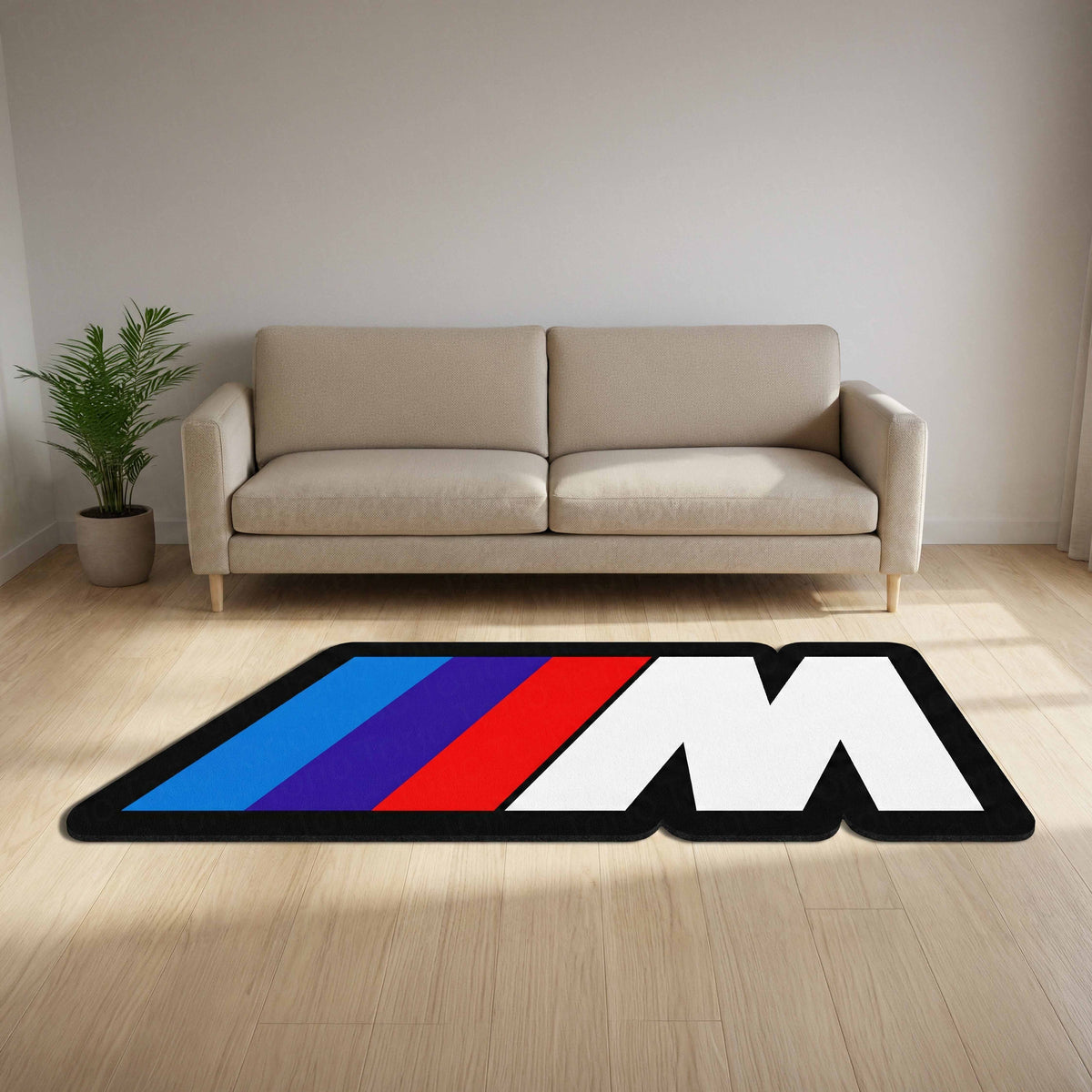 BMW M Performance Logo Floor Mat (3 mm Thick) | BMW M Motorsport Cut-Out Flat Rug for Bedroom, Garage, Gaming Room & Car Enthusiast Decor