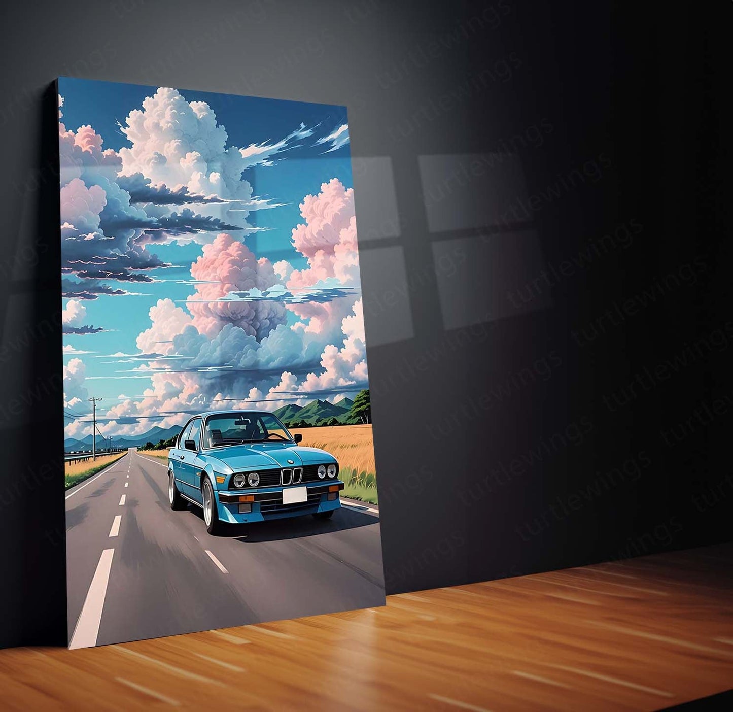 BMW E30 Open Road Metal Poster | Classic BMW 3 Series Scenic Drive Wall Art