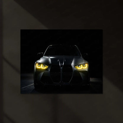 BMW M Series – The Golden Eyes Neon LED Metal Poster | Performance Machine Glow Edition | Luxury Automotive Wall Art - TURTLEWINGS