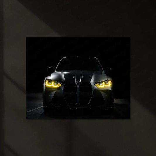BMW M Series – The Golden Eyes Neon LED Metal Poster | Performance Machine Glow Edition | Luxury Automotive Wall Art - TURTLEWINGS