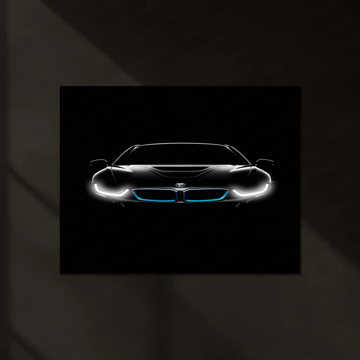 BMW i8 Neon LED Metal Poster | Futuristic Hybrid Supercar Wall Art | Electric Blue Glow Frame - TURTLEWINGS