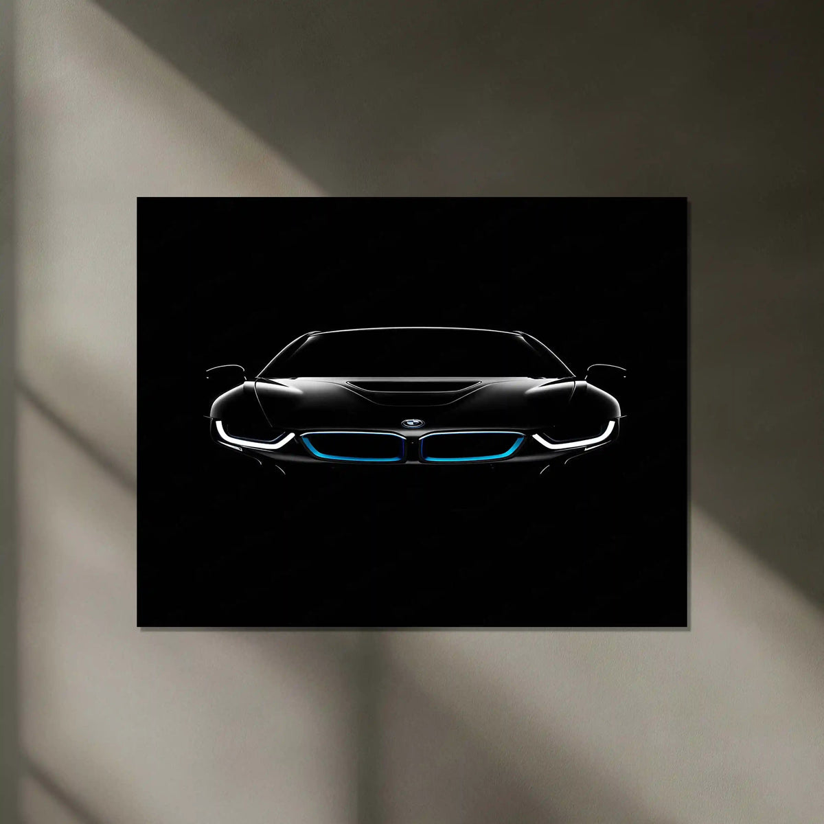 BMW i8 Neon LED Metal Poster | Futuristic Hybrid Supercar Wall Art | Electric Blue Glow Frame - TURTLEWINGS