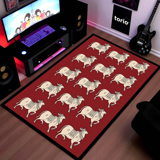 Chicago Bulls Inspired Area Flat Rug | Basketball Fan Floor Mat | Sports-Themed Flat Rug for Gaming Room, Bedroom & Fan Cave Decor