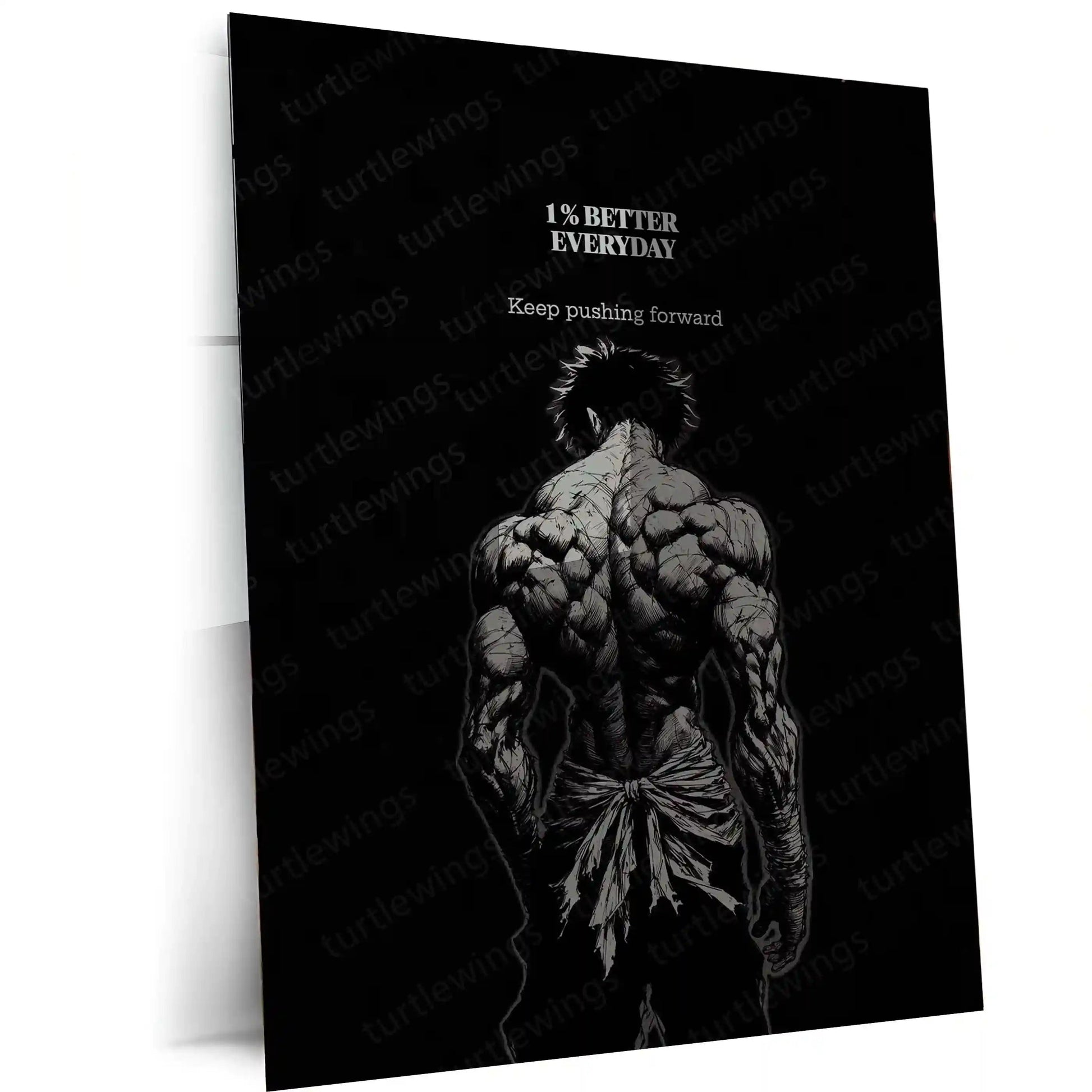 Quote Metal Poster | 1% Better Everyday | Baki Hanma Inspired Metal Frame Relentless Discipline, Brutal Strength & Warrior Mindset Wall Art - TURTLEWINGS 