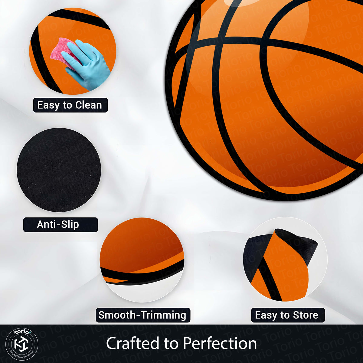 Basketball Rounded Flat Rug | Sports Ball Printed Rounded Flat Rug | Premium Sports Room & Gaming Room Floor Decor