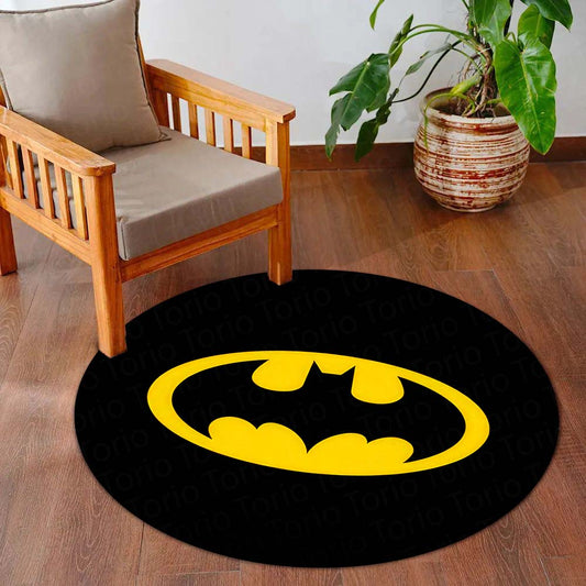 Batman Logo Round Flat Rug | Classic DC Superhero Circle Floor Mat | Anti-Slip 3 mm Absorbent Flat Rug for Bedroom, Gaming Room & Batman Decor