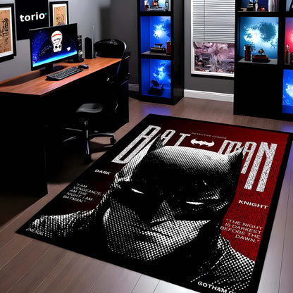 Batman Dark Knight Area Flat Rug | Gotham City Comic Cover Floor Mat | Superhero Gaming Flat Rug for Bedroom, Gaming Room & Batman Fan Decor