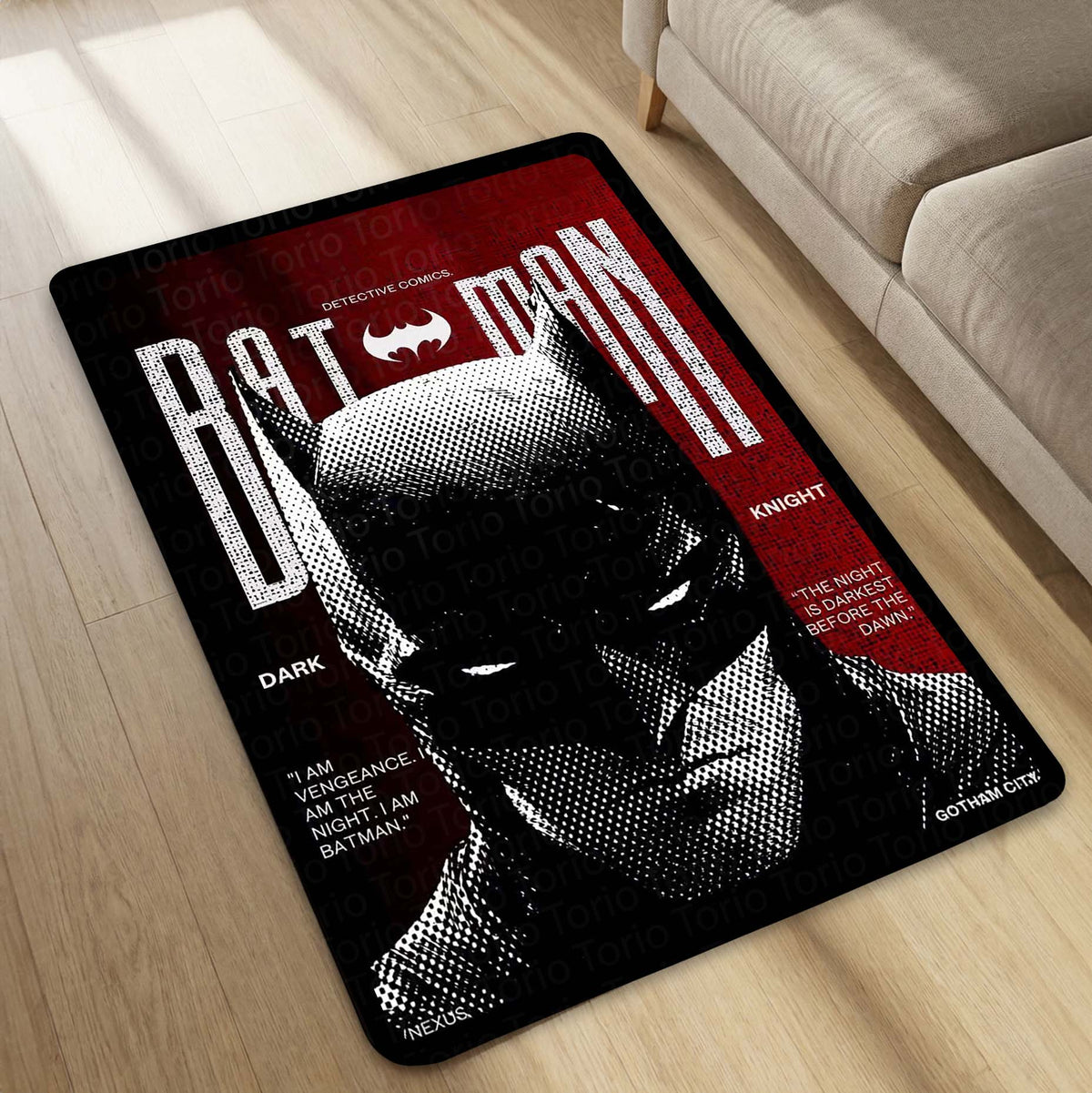 Batman Dark Knight Area Flat Rug | Gotham City Comic Cover Floor Mat | Superhero Gaming Flat Rug for Bedroom, Gaming Room & Batman Fan Decor