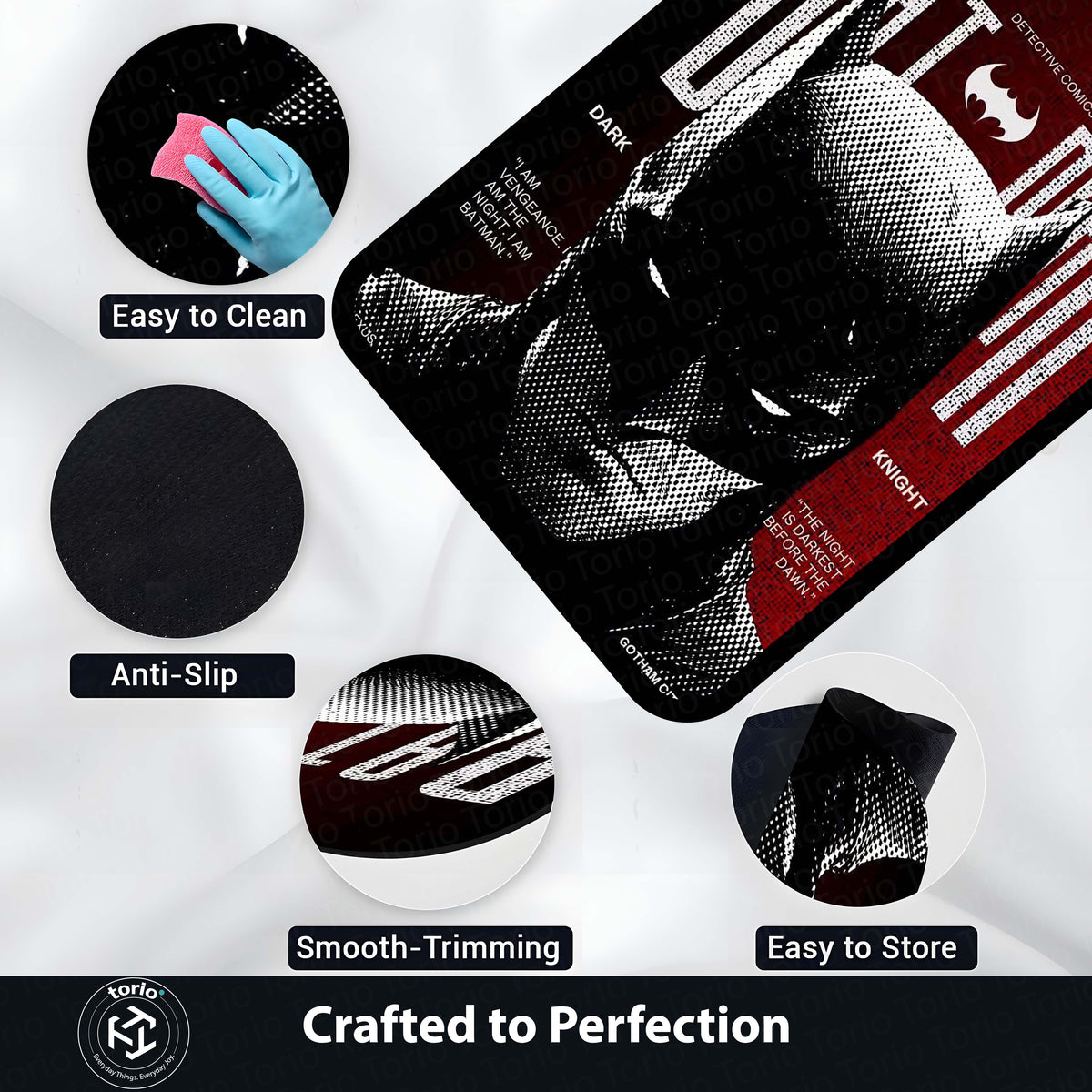 Batman Dark Knight Area Flat Rug | Gotham City Comic Cover Floor Mat | Superhero Gaming Flat Rug for Bedroom, Gaming Room & Batman Fan Decor