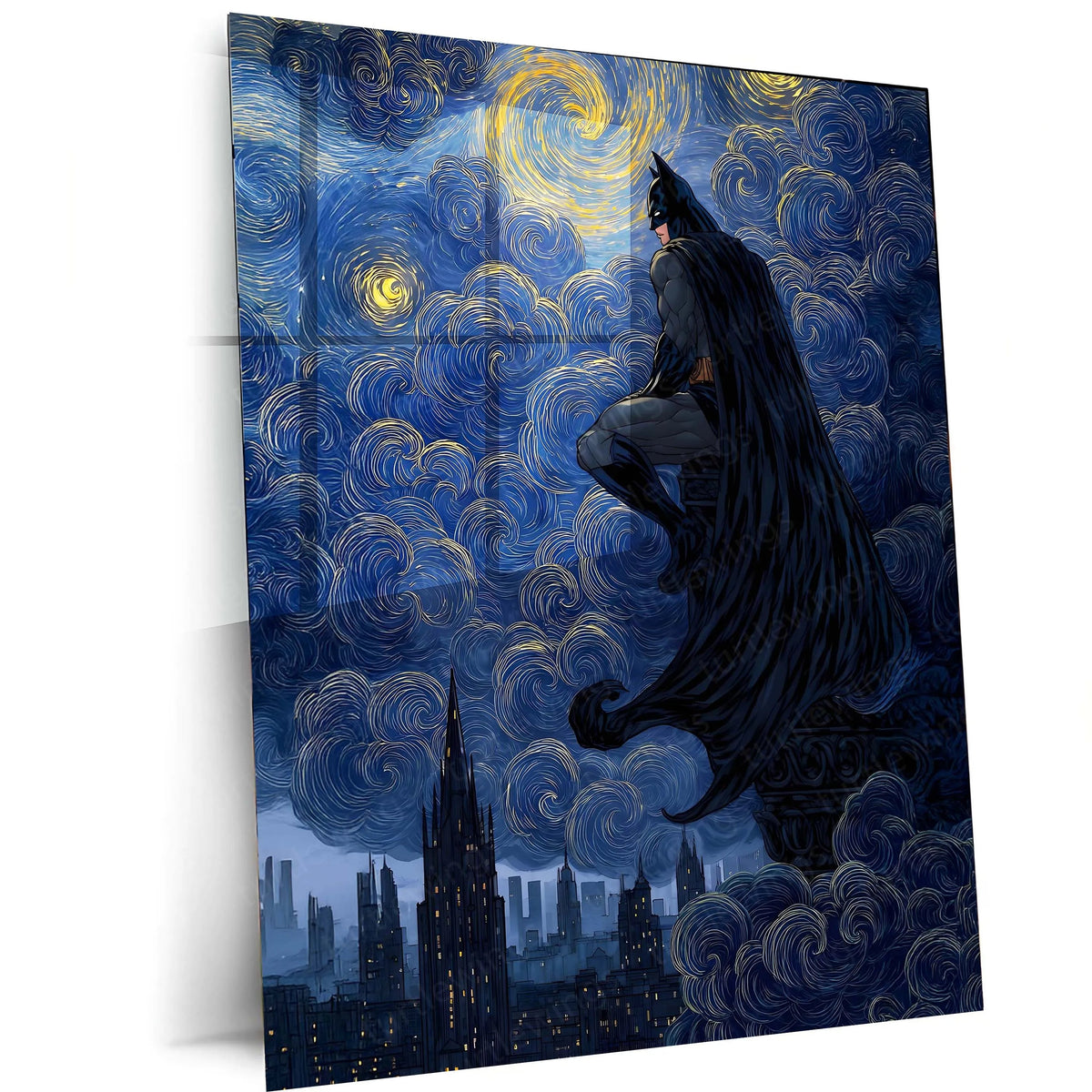 Batman Starry Night Metal Poster | Gotham Meets Van Gogh | Dark Knight Wall Art Frame - TURTLEWINGS