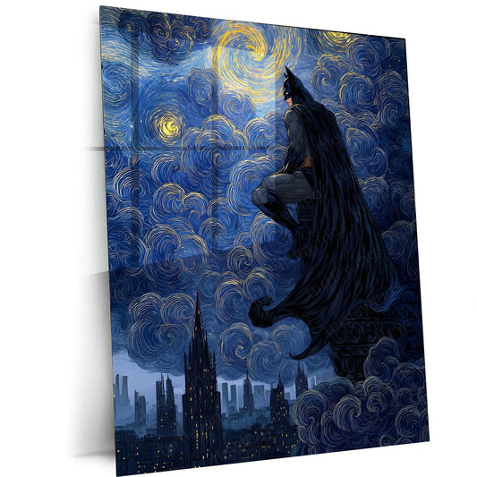Batman Starry Night Metal Poster | Gotham Meets Van Gogh | Dark Knight Wall Art Frame - TURTLEWINGS