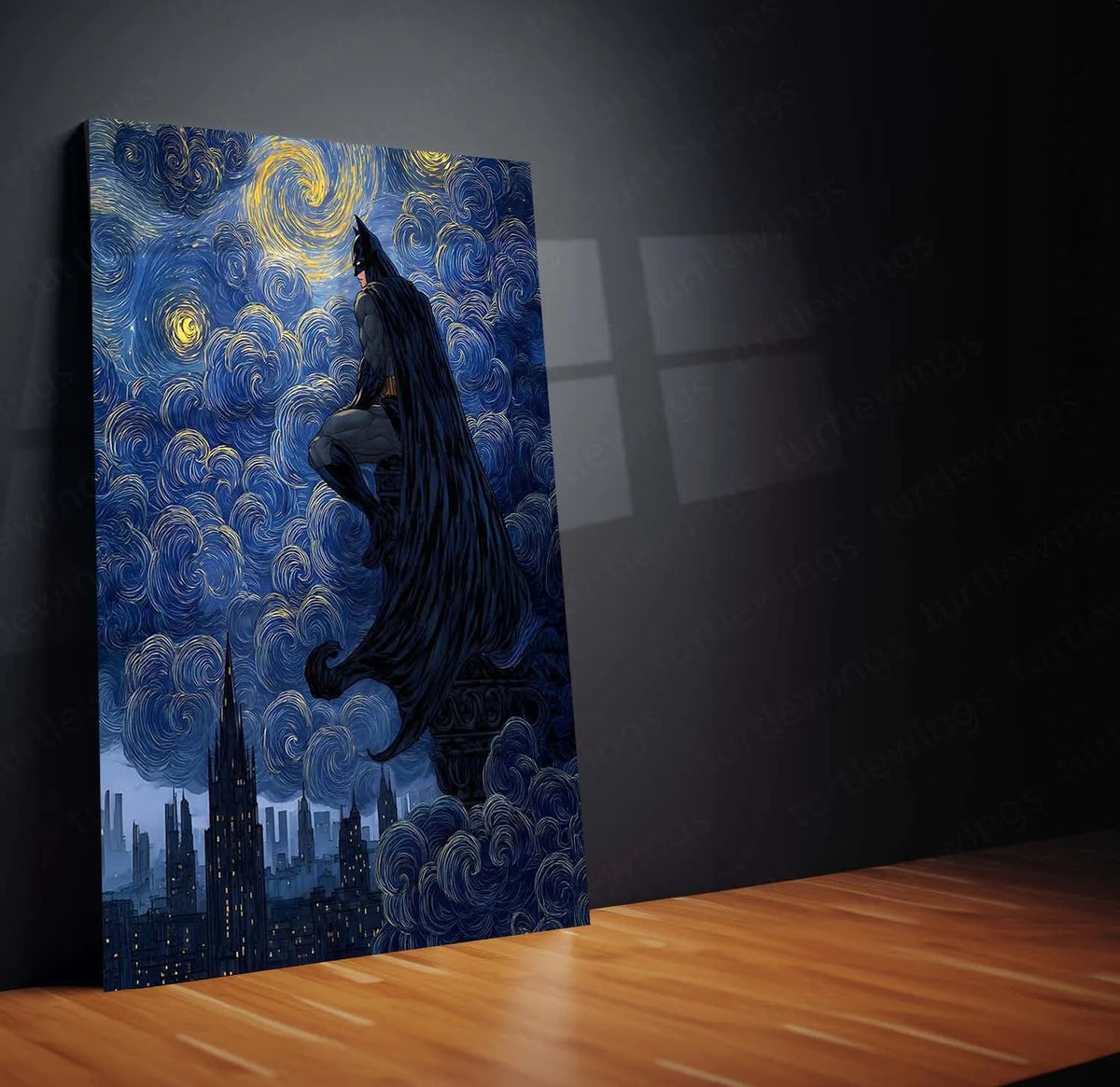 Batman Starry Night Metal Poster | Gotham Meets Van Gogh | Dark Knight Wall Art Frame - TURTLEWINGS