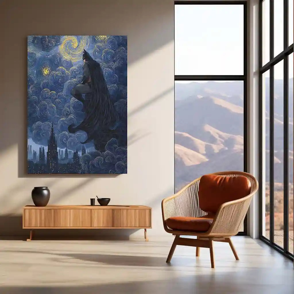 Batman Starry Night Metal Poster | Gotham Meets Van Gogh | Dark Knight Wall Art Frame - TURTLEWINGS