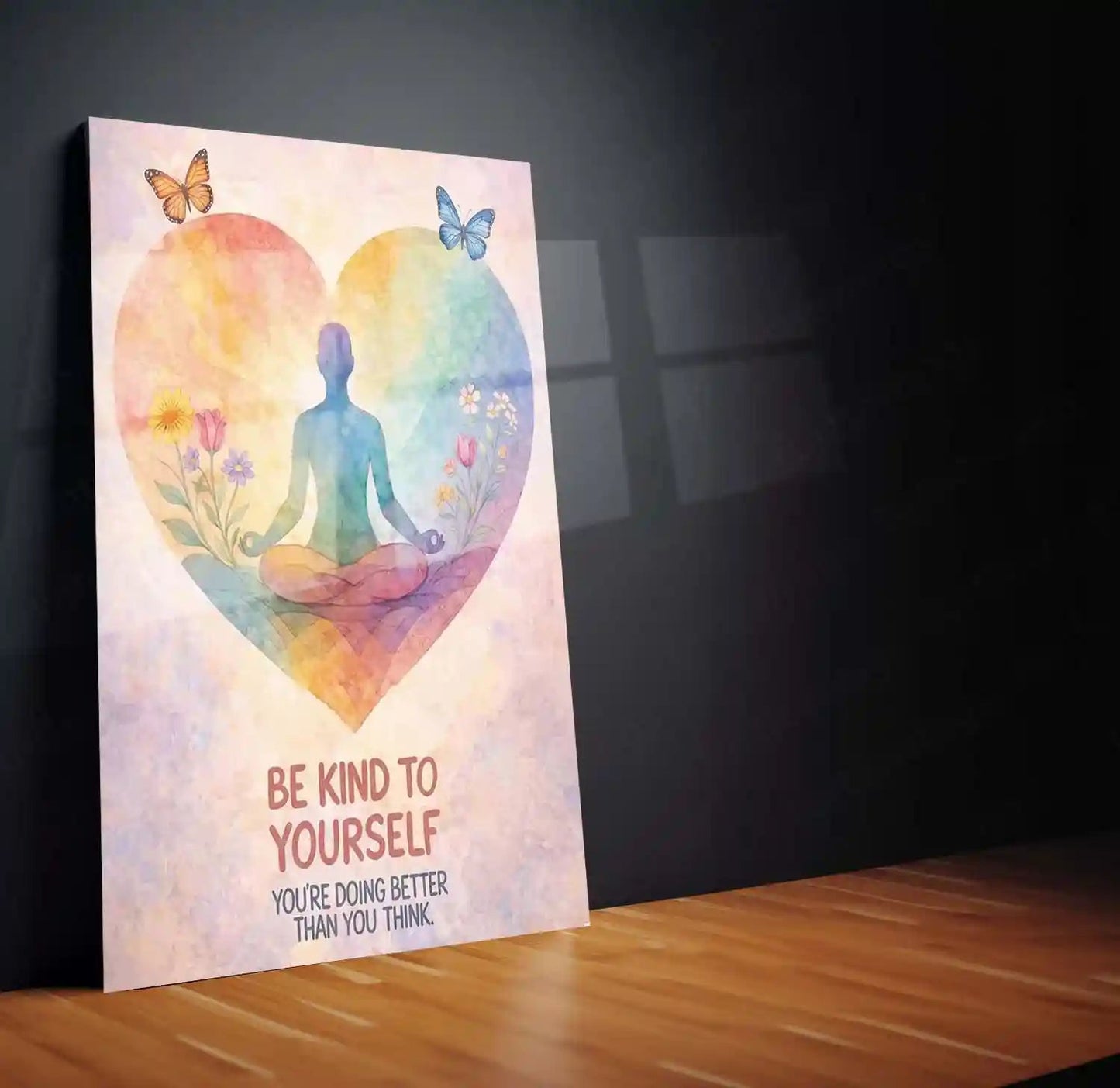 Quote Metal Poster | Be Kind to Yourself – Self Love & Mindfulness Wall Art | Peaceful Meditation Inspirational Metal Frame - TURTLEWINGS