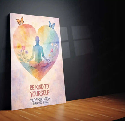 Quote Metal Poster | Be Kind to Yourself – Self Love & Mindfulness Wall Art | Peaceful Meditation Inspirational Metal Frame - TURTLEWINGS