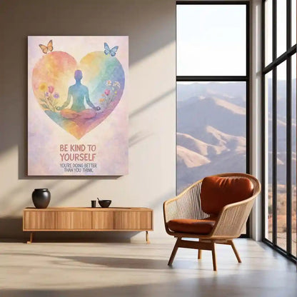 Quote Metal Poster | Be Kind to Yourself – Self Love & Mindfulness Wall Art | Peaceful Meditation Inspirational Metal Frame - TURTLEWINGS