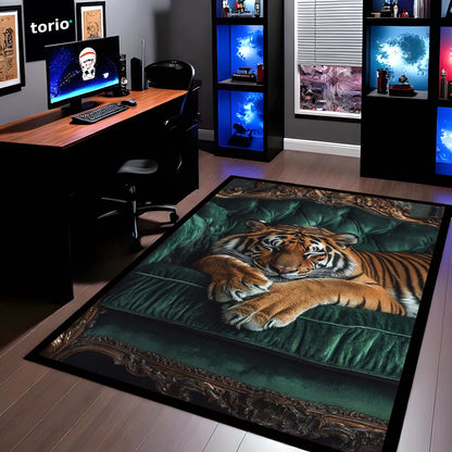Royal Tiger Luxury Area Flat Rug | Premium Wildlife Floor Mat | Aesthetic Tiger Sofa Design Flat Rug for Living Room, Bedroom & Modern Home Decor | Anti Slip Washable 3 mm Carpet