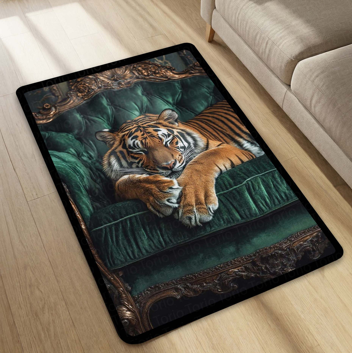 Royal Tiger Luxury Area Flat Rug | Premium Wildlife Floor Mat | Aesthetic Tiger Sofa Design Flat Rug for Living Room, Bedroom & Modern Home Decor | Anti Slip Washable 3 mm Carpet