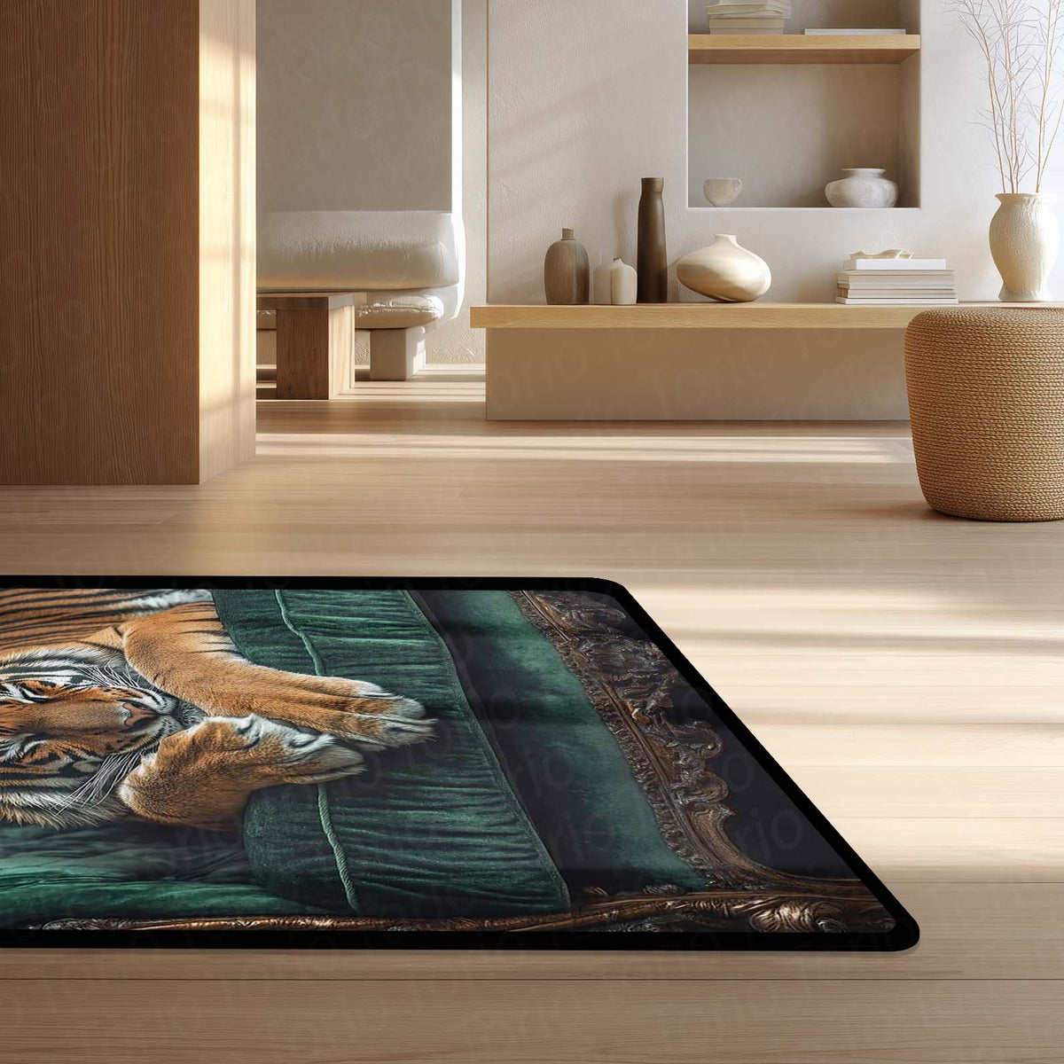 Royal Tiger Luxury Area Flat Rug | Premium Wildlife Floor Mat | Aesthetic Tiger Sofa Design Flat Rug for Living Room, Bedroom & Modern Home Decor | Anti Slip Washable 3 mm Carpet