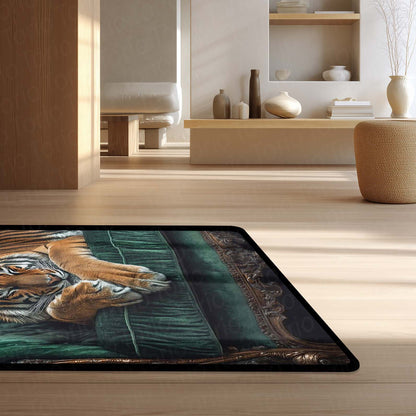 Royal Tiger Luxury Area Flat Rug | Premium Wildlife Floor Mat | Aesthetic Tiger Sofa Design Flat Rug for Living Room, Bedroom & Modern Home Decor | Anti Slip Washable 3 mm Carpet