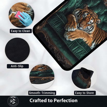 Royal Tiger Luxury Area Flat Rug | Premium Wildlife Floor Mat | Aesthetic Tiger Sofa Design Flat Rug for Living Room, Bedroom & Modern Home Decor | Anti Slip Washable 3 mm Carpet