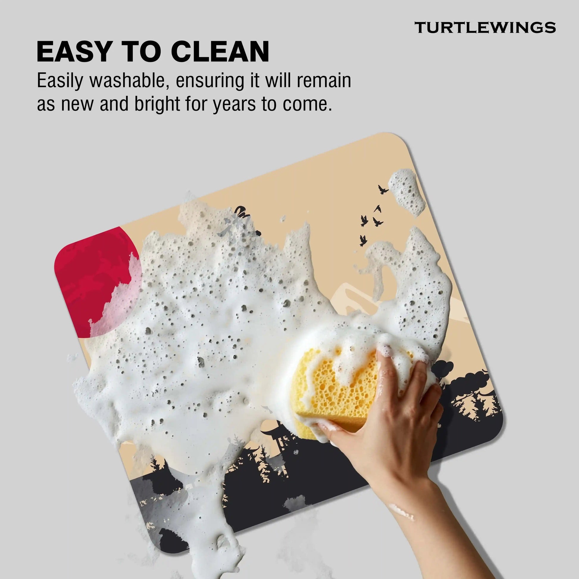 Black and Beige Colorful Illustrative Japanese Style Small Mousepad - TURTLEWINGS