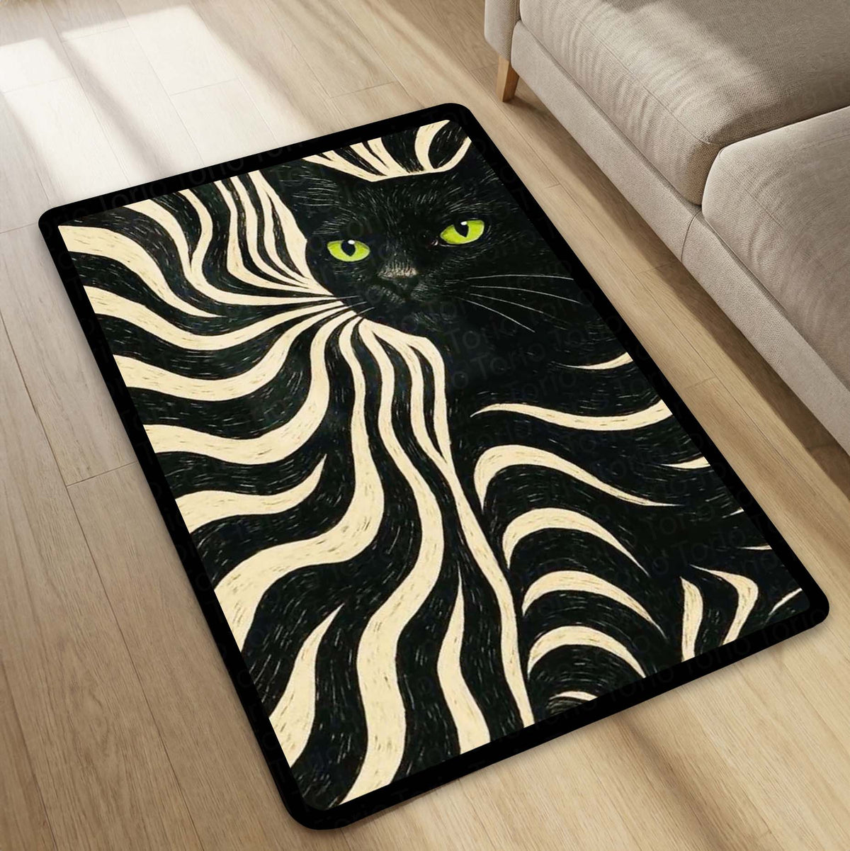 Minimalist Black Cat Area Flat Rug | Sleek Silhouette Floor Mat | Modern Aesthetic Flat Rug for Living Room, Gaming Setup & Bedroom Decor
