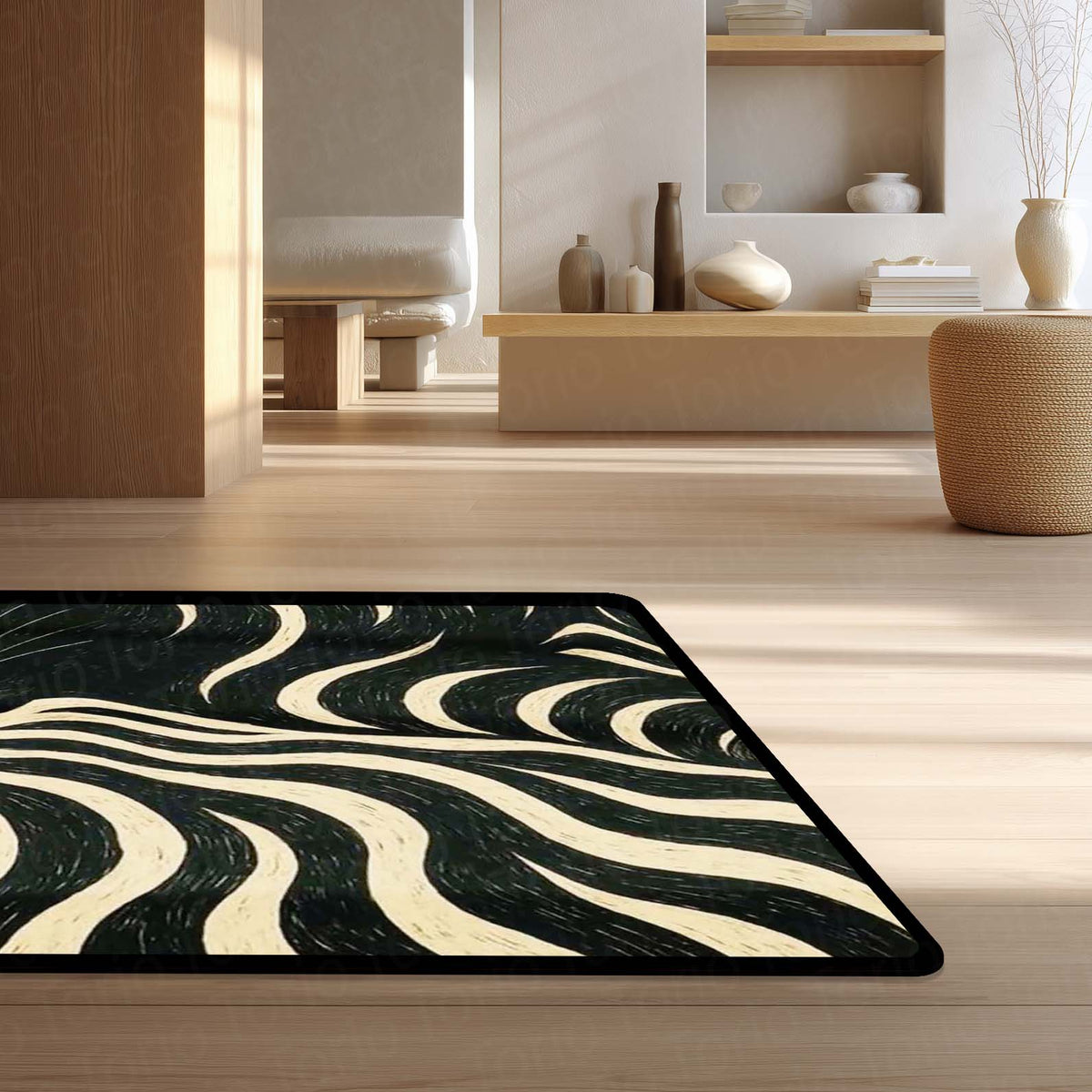 Minimalist Black Cat Area Flat Rug | Sleek Silhouette Floor Mat | Modern Aesthetic Flat Rug for Living Room, Gaming Setup & Bedroom Decor