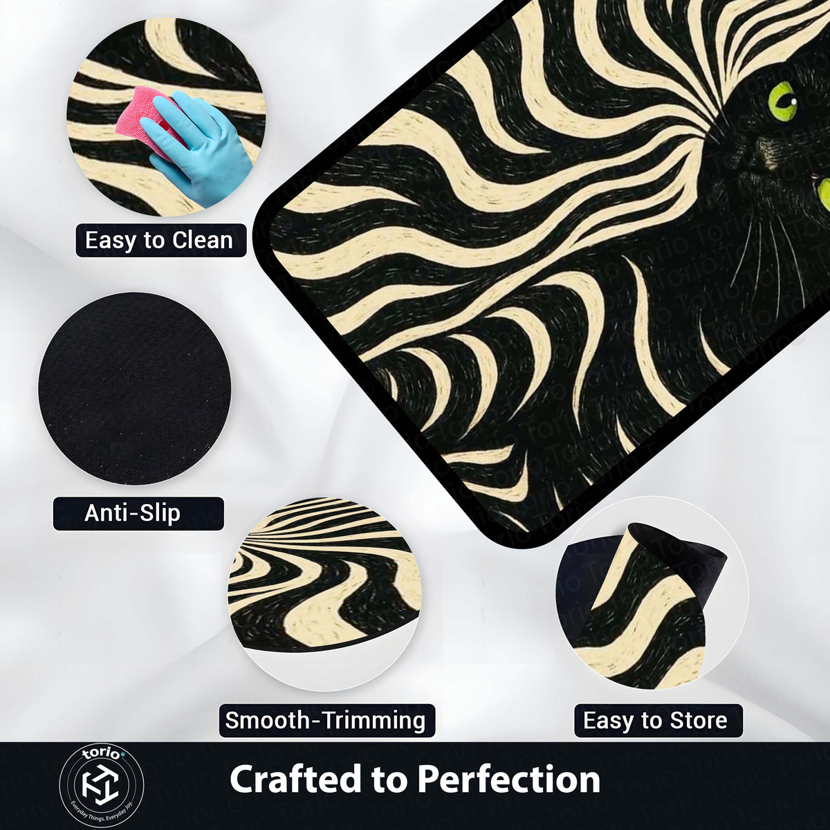 Minimalist Black Cat Area Flat Rug | Sleek Silhouette Floor Mat | Modern Aesthetic Flat Rug for Living Room, Gaming Setup & Bedroom Decor