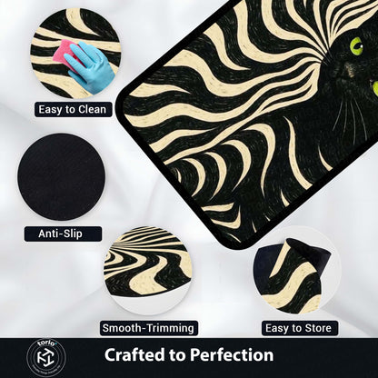 Minimalist Black Cat Area Flat Rug | Sleek Silhouette Floor Mat | Modern Aesthetic Flat Rug for Living Room, Gaming Setup & Bedroom Decor