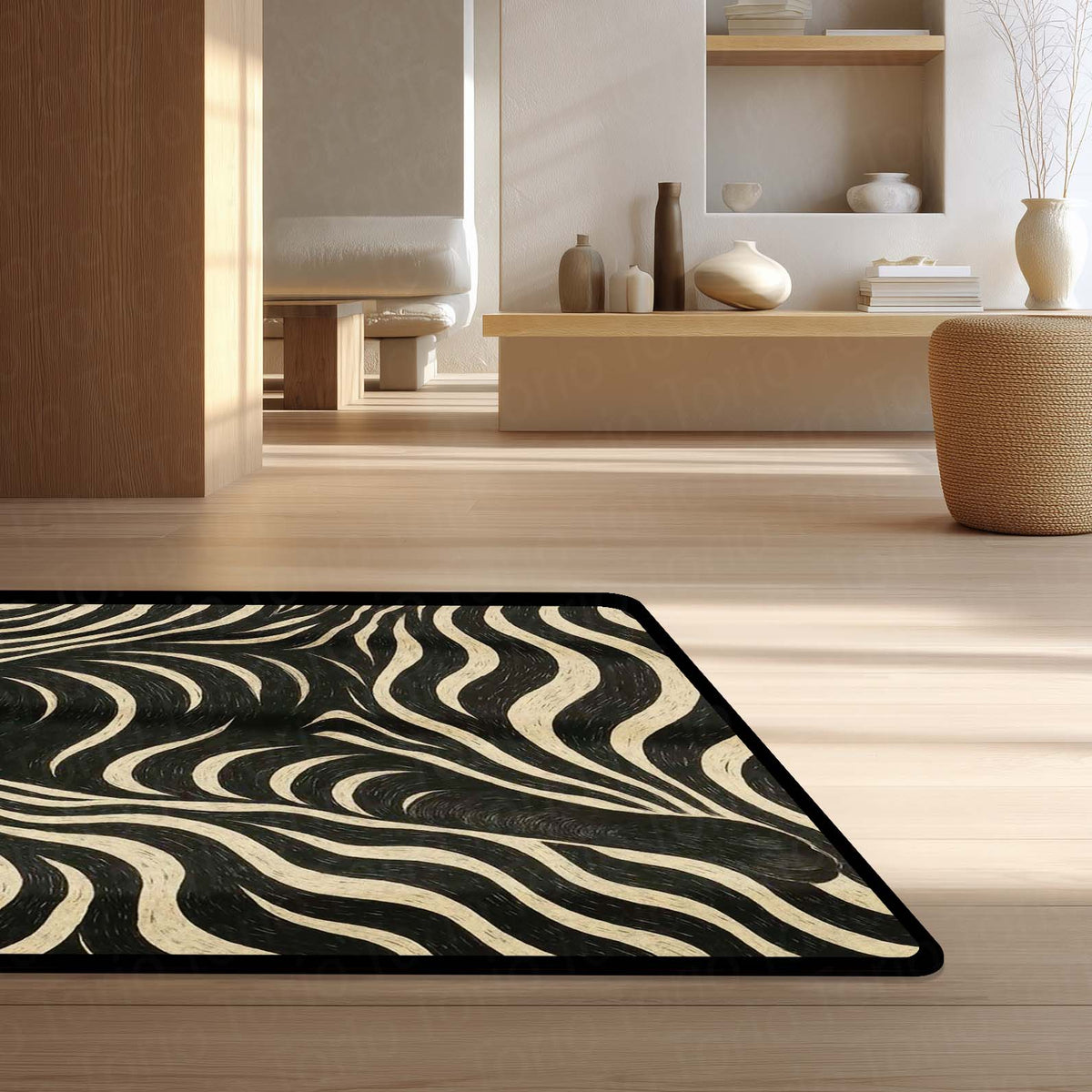 Black Cat Optical Illusion Area Flat Rug | Trippy Wave Pattern Floor Mat Carpet | Aesthetic Psychedelic Cat Flat Rug for Bedroom, Gaming Room & Modern Home Decor