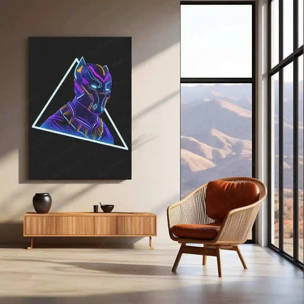 Black Panther Neon LED Metal Poster â Marvel Superhero Wall Art for Wakanda Fans - TURTLEWINGS