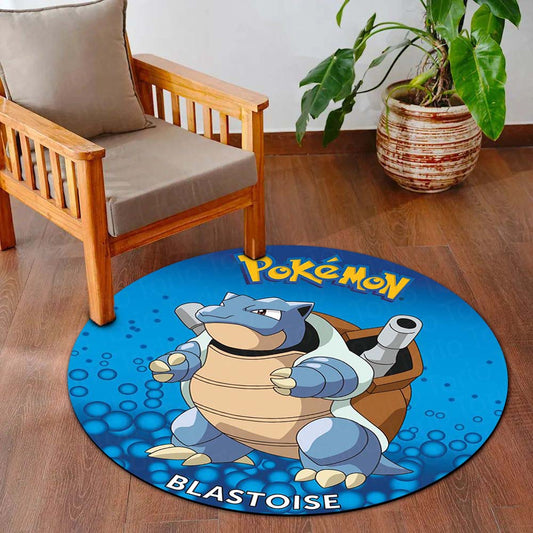 Blastoise Pokémon Round Flat Rug | Water-Type Pokémon Circle Floor Mat | Anti-Slip 3 mm Absorbent Flat Rug for Bedroom, Gaming Room & Pokémon Decor