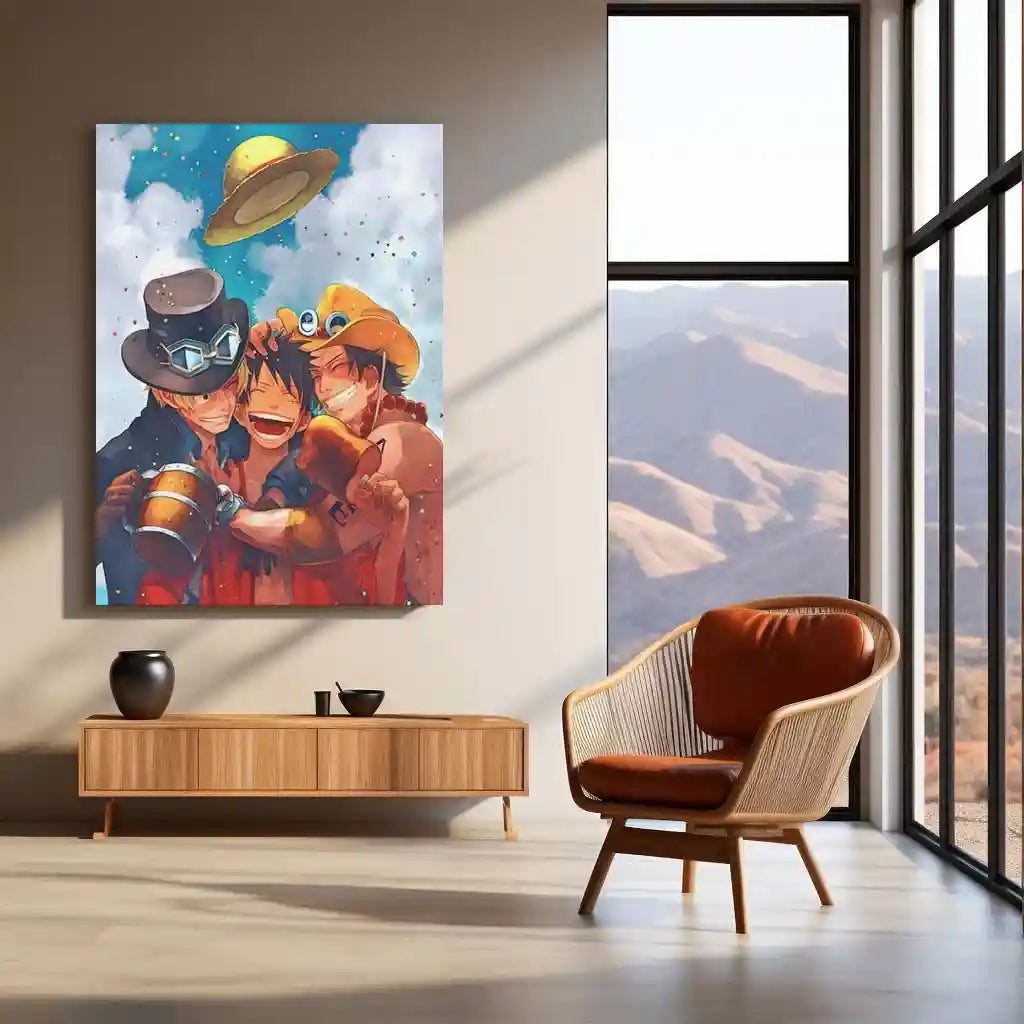 Anime Metal Poster | Brothers of the Sea – Luffy, Ace & Sabo Metal Poster | One Piece Brotherhood Wall Frame - TURTLEWINGS 