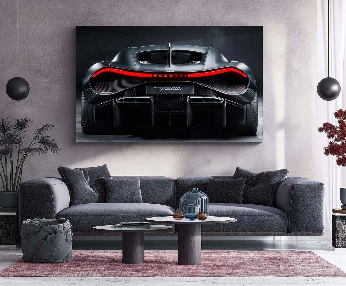 Bugatti Neon LED Metal Poster â Luxury Supercar Wall Art for Automotive Enthusiasts - TURTLEWINGS