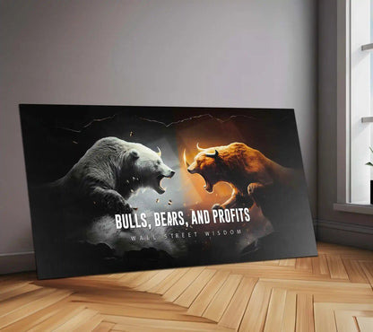 Stock Market Metal Frame | Bull vs Bear – Bulls, Bears & Profits | Wall Street Wisdom Metal Frame - TURTLEWINGS 