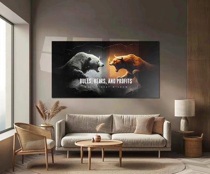 Stock Market Metal Frame | Bull vs Bear – Bulls, Bears & Profits | Wall Street Wisdom Metal Frame - TURTLEWINGS 