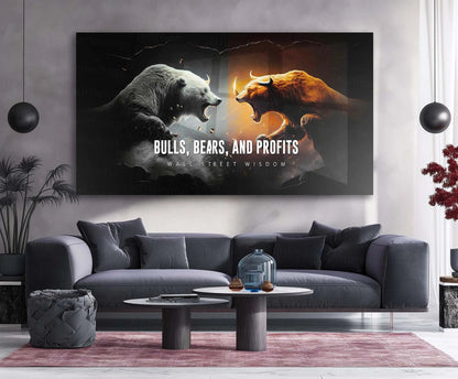 Stock Market Metal Frame | Bull vs Bear – Bulls, Bears & Profits | Wall Street Wisdom Metal Frame - TURTLEWINGS 