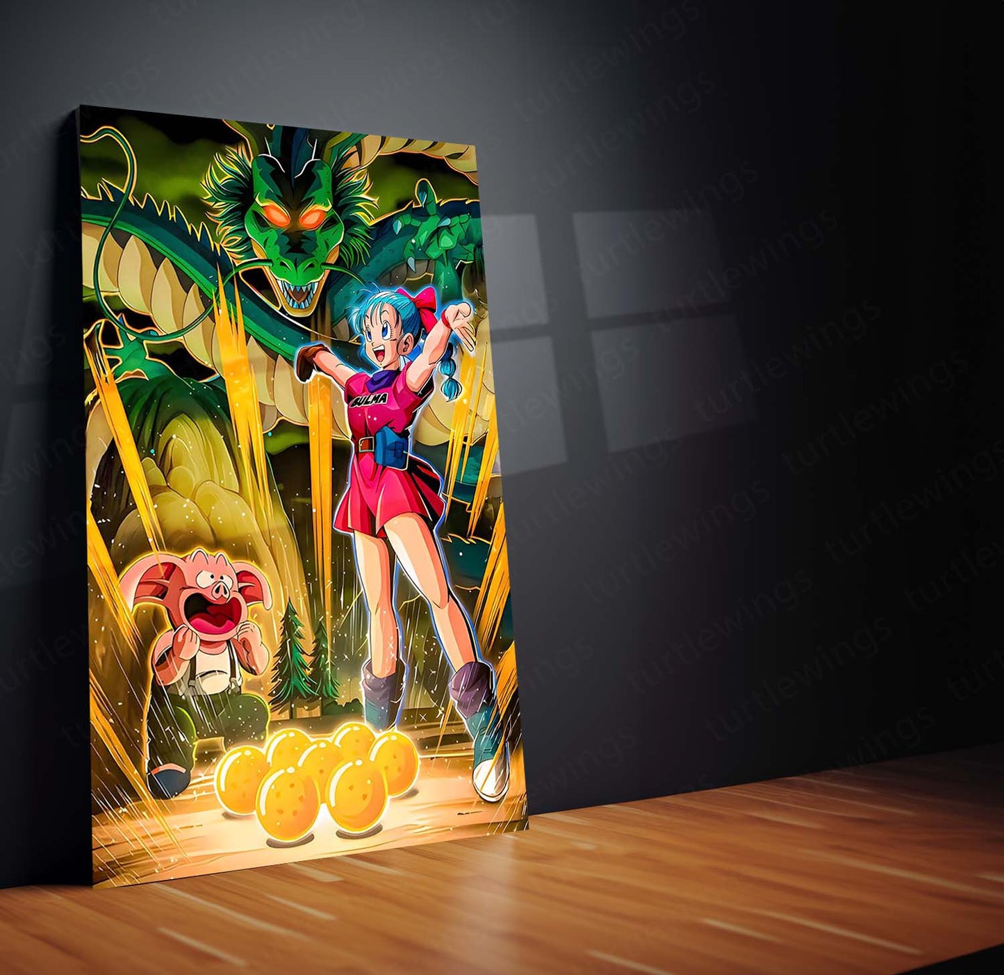 Anime Metal Poster | Bulma Collecting Dragon Ball – Capsule Corp Explorer | Classic Anime Metal Frame Poster