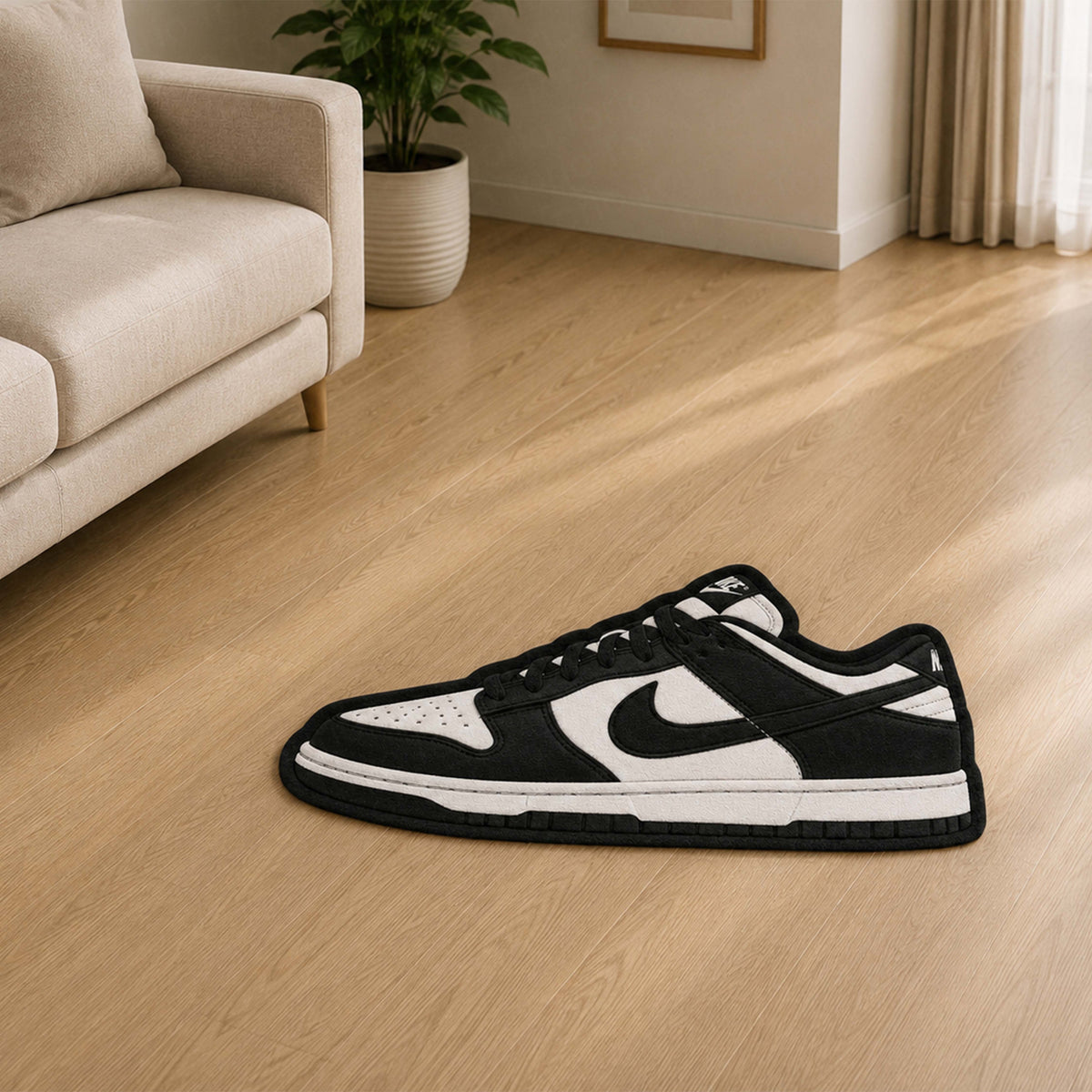 Nike Dunk Cut-out Flat Rug | Black & White Sneaker Flat Rug | Premium Streetwear Room Decor