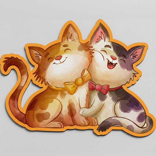 Cute Cat Couple Art Floor Mat (3 mm Thick) | Adorable Cat Shaped Flat Rug for Living Room, Bedroom, Kids Room & Cozy Home Decor